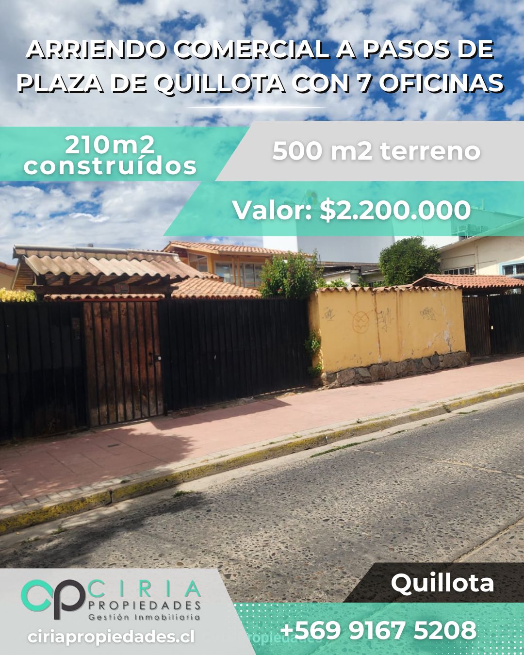 Arriendo comercial a pasos de Plaza de Quillota con 7 oficinas