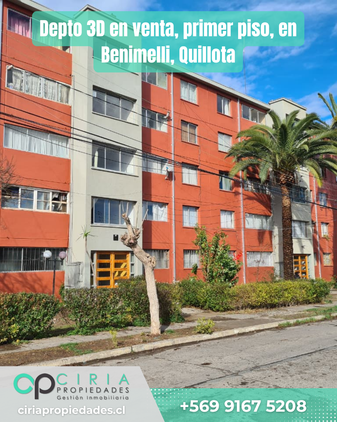 Depto 3D en venta, primer piso, en Benimelli, Quillota